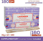 Satya Lavender Incense Sticks, Satya Bng (Bangalore) Insenses 15gmx12 Pack with Raajsee Incense Holder Bundle, Satya Nagchampa Natural Incense