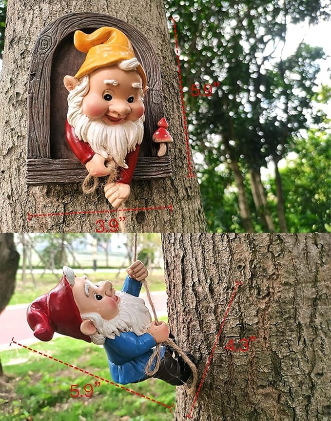 Climbing Gnomes Tree Faces Decor Outdoor for Yard, Adorable Gnome Elf Out Hugger Fairy Door Statue for Tree, Funny Garden Gnome Peeker Sculpture Yard Patio Art