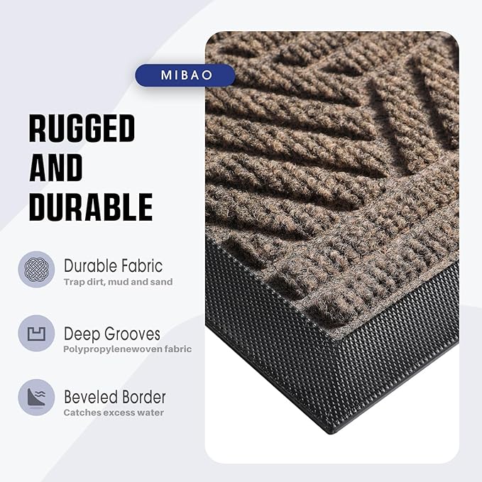 Mibao Front Door Mat Outside Entrance, Durable Outdoor Indoor Mat, Low Profile Heavy Duty Doormat, Non-Slip, Traps Dirt and Moisture, Easy Clean Patio Porch Entryway Mat, 24" x 36", Brown
