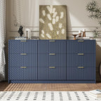 Navy Dresser for Bedroom, 9 Drawer Double Dresser, Modern Chest of Drawers for Bedroom, Living Room, Entryway and Closet, 63" L x 15.7" D x 31.5" H
