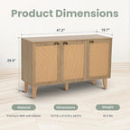 PHI VILLA Rattan Cabinet with Doors, Buffet Sideboard Cabinets Credenza, 3 Door Accent Cabinet