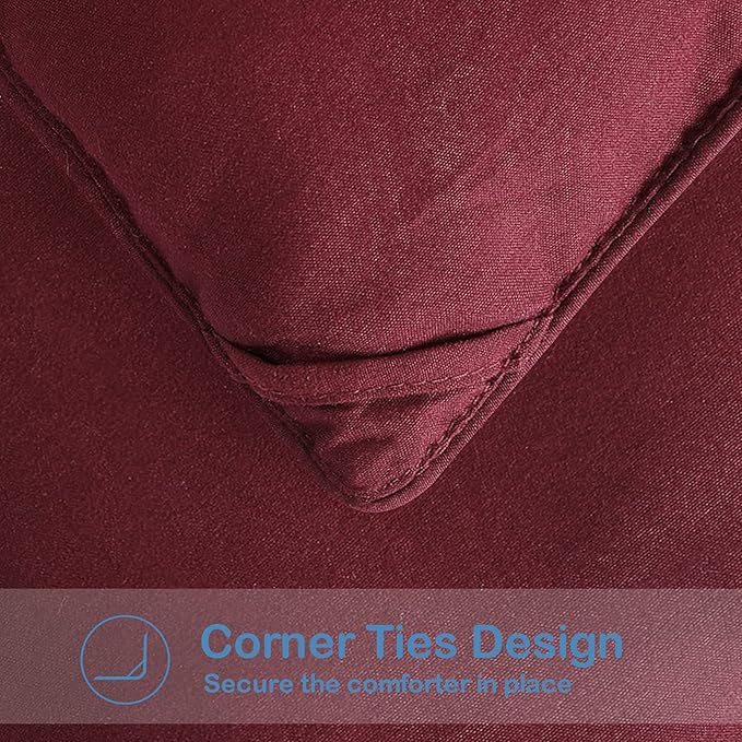 EASELAND Oversized King Down Alternative Comforter - Quilted Duvet Insert for All Seasons, Soft Lightweight with Corner Tabs, Summer Winter Warm Bedding, Burgundy 98x116 Inches