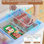6 Pack Stackable Deep Freezer Organizer Bins ，Upgraded Bottom Leak-Proof net，Encryption and Hardening ， Freezer Organizer Bins for 5 to 9 Cu.FT Small Chest Freezer， Easy Get Bottom Foods