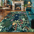 LIVEBOX Washable Bedroom Rug 8x10 Under Bed, Modern Stain Resistant Dark Green Botanical Rug for Living Room Playroom Kids Boy Room, Non-Slip Jungle Forest Print Rugs for Nursery Baby