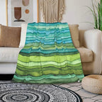 HGOD DESIGNS Watercolor Stripped Waves Blanket for Women, Lightweight Soft Fleece Flannel Throw Blanket Blue and Green Sofa Couch Living Room 50x60 Inch