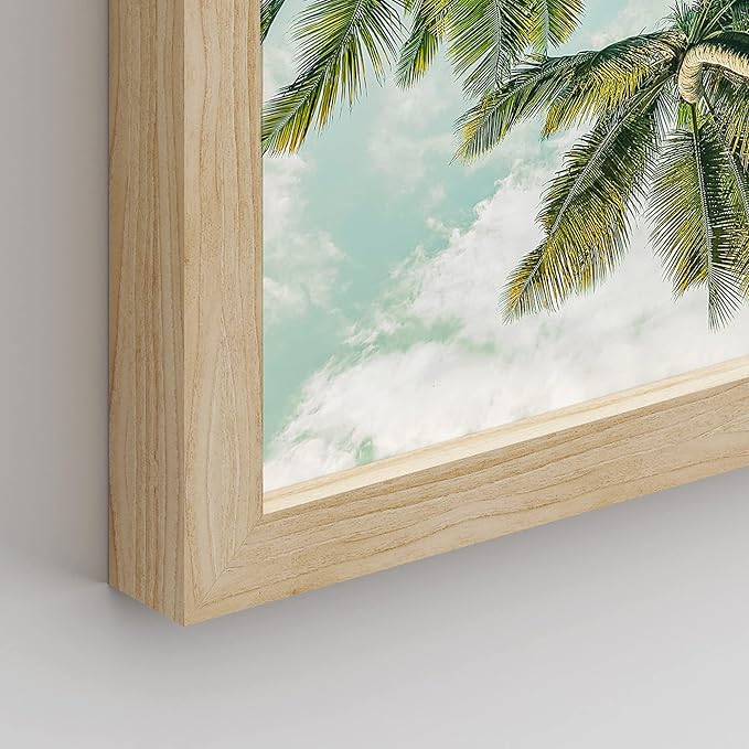 SIGNWIN Framed White Topical Teal Sky Palm Tree Beach Ocean Seaside Wall Art, Set of 4 Landscape Colorful Wall Decor Prints, Nature Wilderness Wall Décor for Living Room, Bedroom - 11"x14" Natural