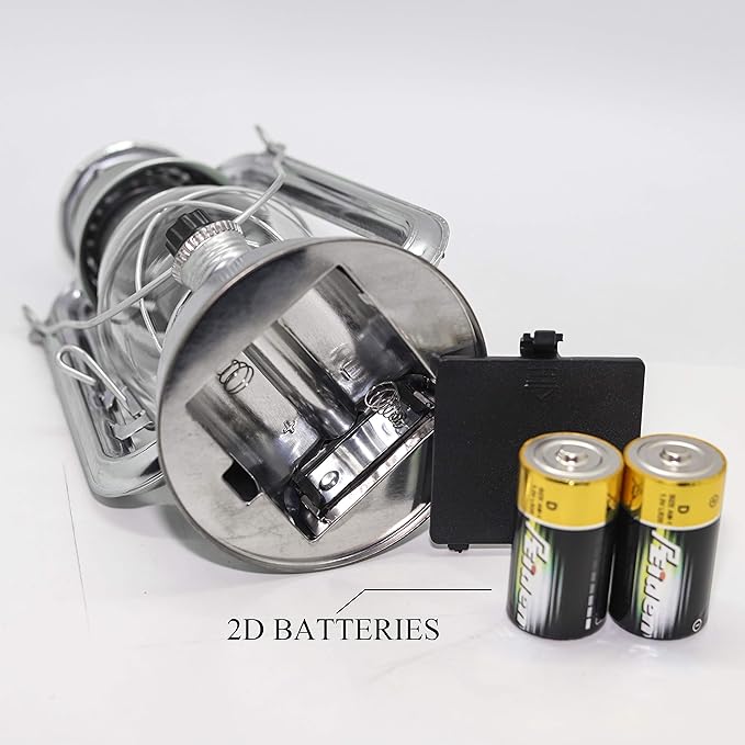 YAKii LED Vintage Lantern Metal Hanging Hurricane 12 LED Dimmer Switch Cold White Battery Operated Power Outage Indoor Camping Lighting Outdoor Brooklyn (Silver 2 Pack)