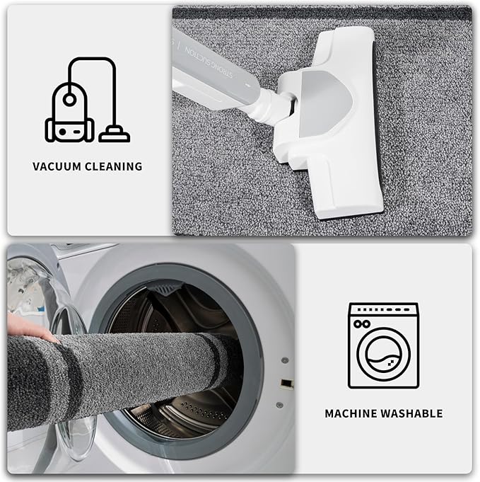 PURRUGS Dirt Trapping Door Mat 24" x 60", Non-Slip/Skid Machine Washable Entryway Rug, Shoes Scraper, Area Rug, Super Absorbent Welcome Mat for Muddy Wet Shoes and Paws, Light Grey & Dark Grey