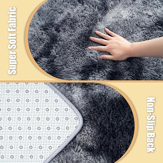 Shag Area Rug for Bedroom 4x6,Tie-Dyed Black Fluffy Area Rugs for Living Room,Soft Fuzzy Rug Non-Shedding Indoor Plush Carpet for Kids Bedroom Nursery Dorm Home Decor