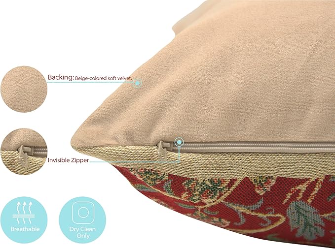 Charlotte Home Furnishings Throw Pillow Covers 16x16 in, Green Leicester Decorative Couch Pillow Covers, Boho European Tapestry Cushion Cases, Living Room Cozy Home Decor, Jacquard Woven Soft Cotton