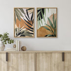 SIGNFORD Framed Canvas Print Wall Art Set Tropical Island Palm Leaf Geometric Collage Abstract Nature Illustrations Modern Art Decorative Minimalist Floral Botanical for Bedroom - 16"x24"x2 Natural