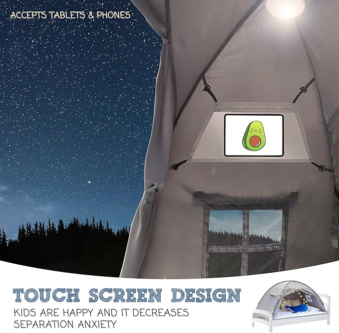 Gray Twin Bed Tent for Kids Indoor Fort - Magical Dream Tents for Boys Pop Up Toddler Bed Canopy for Girls Bunk Bed Tent for Top Bunk - Sensory Sleep Pod for Kids Educational