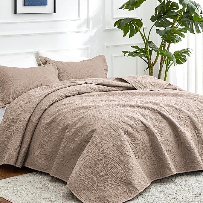 Love's cabin King Size Quilt Bedding Set Burlwood Bedspreads - Bed Lightweight Bedspread Comforter - Coin Pattern Bedding Coverlet for All Season - 3 Pieces (1 Quilt, 2 Pillow Shams)