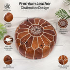 Moroccan Leather Handmade Pouf Ottoman Cover – Unstuffed Foot Stool, Boho Foot Rest for Living Room, Bedroom – Gift for Housewarming or Weddings