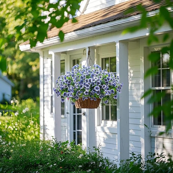 Artificial Fake Flowers for Outdoor Spring Decoration, 16 Bundles Faux Silk Colorful Daisy UV Resistant Realistic for Outside Porch Patio Home Yard Garden Planters Pots Window Box (Blue)