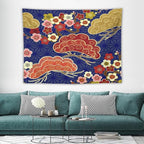 HZOHNAGO Japanese Tapestry Art Abstract Colorful Cherry Blossom Blue Background Pattern Printed Wall Tapestry Painting Wall Hanging for Bedroom Living Room Dorm 80" W x 60" H