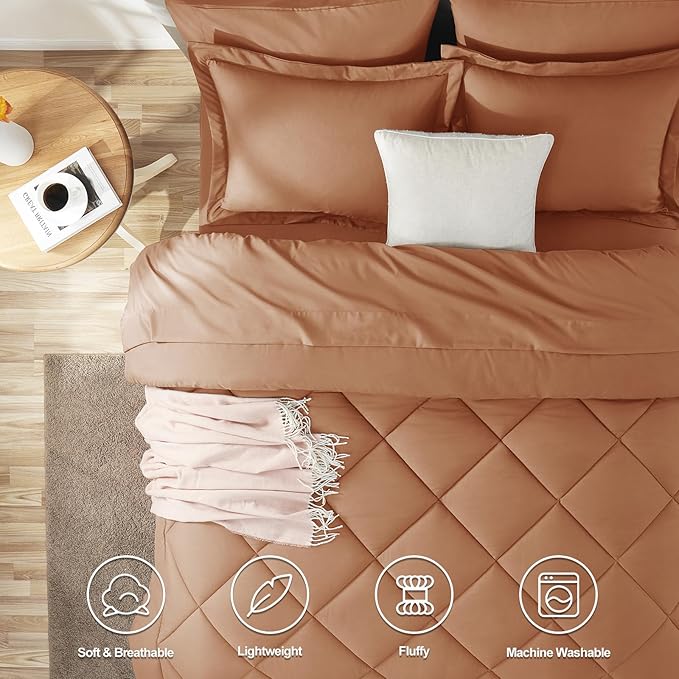 CozyLux King Size Comforter Sets Pumpkin - 7 Pieces Bed in a Bag King, Luxury Soft Bed Set for All Seasons, Bedding Set with Down Alternative Comforter, Sheets, Pillowcases & Shams