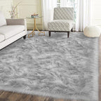 Latepis Washable 5x7 Grey Faux Fur Rugs for Living Room Soft Shag Rugs for Bedroom Perfect Sofa Floor Plush Rug Fluffy Carpet for Entertainment Room Home Décor