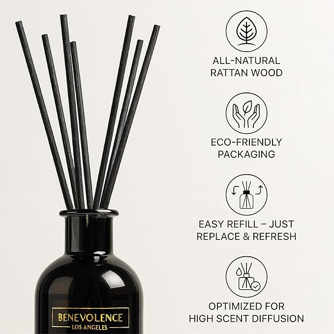 Benevolence LA Reed Diffuser Sticks - 3 Pack of 7 Natural Rattan Sticks per Pouch – Home Fragrance Refill, Eco-Friendly Reed Replacement for Essential Oil Diffusers