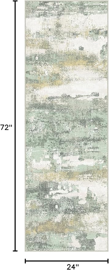 Runner Rug for Hallway Kitchen, 2x6 Machine Washable Runners Rug for Entryway, Light Green Soft Modern Abstract Throw Rugs, Low Pile Floor Carpet with Non Slip Backing