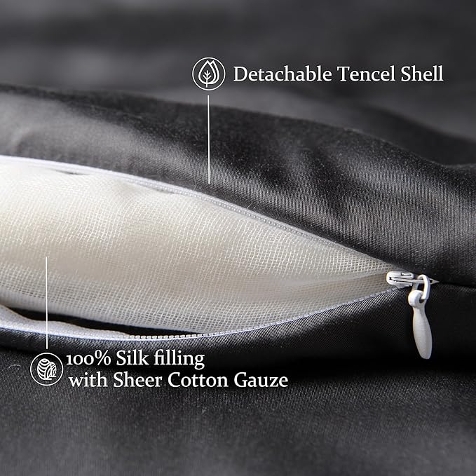 CUDDLE DREAMS Silk Filled Comforter for All Season, Detachable Tencel Duvet Cover for Easy Care, Naturally Breathable (Steel Gray, King)