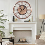 CLXEAST 28 Inch Oversized Large Moving Gears Wall Clock,Industrial Vintage Rose Gold Silent Wall Clock for Modern Farmhouse Living Room Home Decor,Copper Finish