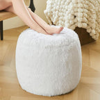 XeGe Fluffy Faux Fur Inflatable Pouf Ottoman, Comfy Shaggy Fuzzy Foot Stool Anti-Slip, Plush Foot Rest Floor Pouf Home Decorative, Foldable Round Ottoman Cushion for Living Room Bedroom, White