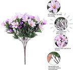 Artificial Flowers for Outdoors, 3 Bundles Fake Silk Azalea Bouquet Faux Flower Plants Outside Decoration UV Resistant Realistic Fake Flowers for Planter Front Door Patio Garden Walkways Home, Purple