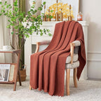 Longhui bedding Chunky Cable Knit Throw Blanket Lightweight Rust 100% Organic Cotton Blanket for Sofa Couch Bed Baby Nursery, Rustic Shabby Chic Modern Farmhouse, 60” x 80” Give Laundering Bag