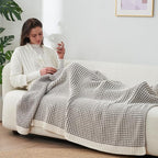 Amélie Home Chenille Waffle Throw Blanket for Couch, Reversible Pineapple Stitch Knit Soft Cozy Knit Blanket Lightweight Warm Decorative Throw for Sofa, Bed, Living Room, 50"x60", Grey&Ivory