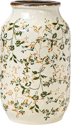 White and Green Vintage Vase, Chinoiserie Floral Vases for Flowers, Rustic Farmhouse Ceramic Vase for Home Decor, Living Room, Shelf, Office, Vintage Room Decor, 9 inch
