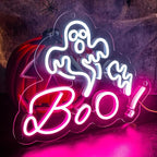 HRGXYUN Halloween Dimmable Ghost Neon Sign, Pink Boo Neon light for Wall Decor,Custom Neon Sign for Bar Club Ghost Room Decoration,5V USB Power 11.8 * 9.85in