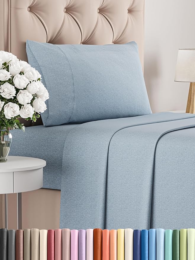 Twin XL Size 3 Piece Sheet Set - Comfy Breathable & Cooling Bed Sheets Set - Hotel Luxury Bedding for Women, Men, Kids, Teens, Boys & Girls - Deep Pockets and Wrinkle Free - Blue (Heathered Sheets)