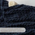 Chunky Knit Blanket Throw, 100% Hand Knit Throw Blanket Handmade Chenille Cable Knit Throw for Couch, Stylish Cozy Soft Rope Knot Crochet Blanket for Home Decor, Navy Blue, 50x60 Inches