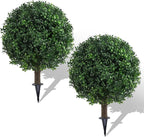 Set of 2 Artificial Boxwood Topiary Ball Trees for Outdoor with Ground Spike 22", UV Resistant Faux Greenery Shrubs, Fake Boxwood Plants for Indoor, Garden, Yard, Porch, Patio Decor