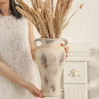 Rustic Ceramic Vase with Handle, 12.6 inch Large Handcrafted Farmhouse Decorative Pottery Vase for Table Centerpiece, Wedding Decor, or Entryway Arrangement