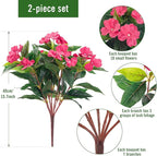 Artificial Impatiens Bouquet Flowers for Outdoors Silk Faux Flowers for Outdoor Impatiens Plants Decor Indoor Planters Kitchen Planters and Balcony Decorations 2PCS（Rose Red）