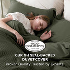 Bedsure Cotton Duvet Cover Set - 100% Cotton Waffle Weave Olive Green Duvet Cover California King Size, GentleSoft™ and Breathable Cal King Bedding Set for All Season, 3 Pieces, 104"x98"