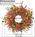 WANNA-CUL 24 inch Fall Wreath Decor for Front Door with Pumpkins, Hawthorn,Grain,Lantern Fruit,Berries,Eucalyptus Leaves, Large Harvest Door Wreath for Autumn or Thanksgiving Decoration