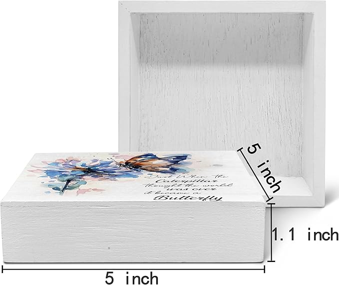 SRADMO Inspirational Desk Signs, Inspirational Butterfly Wood Box Sign Desk Decor, Motivational Desk Decor, Encouragement Theme Wooden Block Box Sign Decoration for Home Office Shelf Table Decor