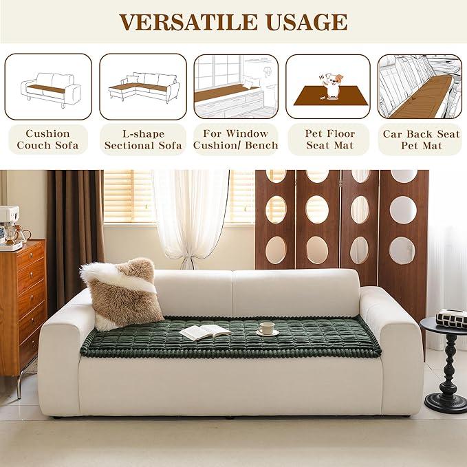 MYSKY HOME Couch Covers for 3 Cushion Sofa Pet Friendly, Couch Cover for Dogs, Sofa Covers for Pets Washable, Soft Non-Slip Sofa Slipcovers Furniture Protector Covers, Moss Green, 27.6" x 70.9"