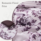 King Comforter Set -7 PiecesDeep Purple Floral Comforter Set for All Seasons, Bed in a Bag King with Botanical Flowers Comforter, Sheets, Pillowcases & Shams