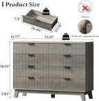Fluted Dresser with 8 Drawers, 54" Wide Wood Chest of Drawers with Metal Handle, Wooden Dresser TV Stand, Modern Closet Clothes Storage Organizer for Bedroom, Living Room, Hallway, Light Grey