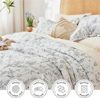 Love's cabin White Full Size Comforter Set - Comforter Set Full, 3 Pieces Cute Floral Bedding Sets for All Seasons,1 Soft Reversible Botanical Flowers Comforter and 2 Pillow Shams