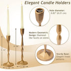 Gold Candlestick Holders Set of 2 – Brass Taper Candle Holders for Elegant Tabletop or Mantel Decor