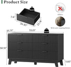 Fluted Dresser with 6 Drawers, 54" Wide Modern Chest of Drawers with Metal Handle, Wooden Dresser TV Stand, Wood Closet Clothes Storage Organizer for Bedroom, Living Room, Hallway, Solid Black