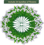 24 Bundles Artificial Flowers for Outdoors & Indoors – UV Resistant Faux Plastic Plants for Garden, Patio, Porch, Window Box, Home Decor – Lush & Vibrant Fake Flowers, White
