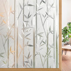 rabbitgoo Window Privacy Film Frosted Bamboo Pattern, Removable UV Blocking Stained Glass Decals Covering Decorative Window Cling for Home, 17.5 in X 6.5 Feet, Regular