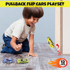 ArtCreativity Pullback Flip Cars for Kids – Set of 12 Stunt Toy Cars in 8 Designs – Diecast Mini Race Cars for Boys and Girls – Fun Retro Car Toys for Racing and Tricks