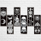 Sintuff 6 Pieces Black Gothic Wall Decor Skull Wall Art Boho Sun Moon Phases Snake Gothic Hanging Wooden Minimalist Skeleton Art Prints Vintage Pediments for Room Living Bedroom Bathroom